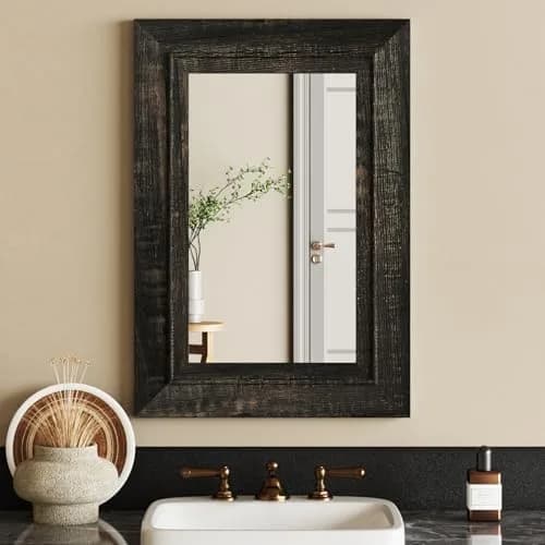 ALBAD Rustic Wall-Mounted Vanity Mirror 26"L x 18"W | Farmhouse Style, Durable MDF, Moisture-Resistant thumbnail 1