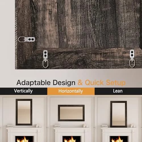 ALBAD Rustic Wall-Mounted Vanity Mirror 26"L x 18"W | Farmhouse Style, Durable MDF, Moisture-Resistant thumbnail 4