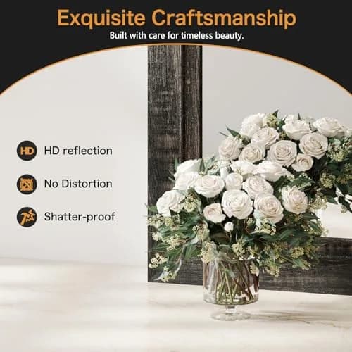 ALBAD Rustic Wall-Mounted Vanity Mirror 26"L x 18"W | Farmhouse Style, Durable MDF, Moisture-Resistant thumbnail 5