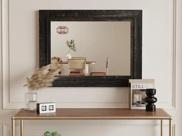 ALBAD Rustic Wall-Mounted Vanity Mirror 26"L x 18"W | Farmhouse Style, Durable MDF, Moisture-Resistant thumbnail 7
