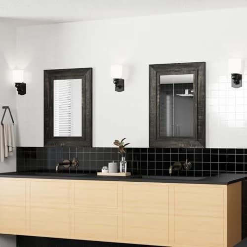 ALBAD Rustic Wall-Mounted Vanity Mirror 26"L x 18"W | Farmhouse Style, Durable MDF, Moisture-Resistant thumbnail 8