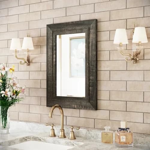 ALBAD Rustic Wall-Mounted Vanity Mirror 26"L x 18"W | Farmhouse Style, Durable MDF, Moisture-Resistant thumbnail 2