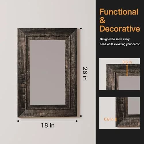 ALBAD Rustic Wall-Mounted Vanity Mirror 26"L x 18"W | Farmhouse Style, Durable MDF, Moisture-Resistant thumbnail 3