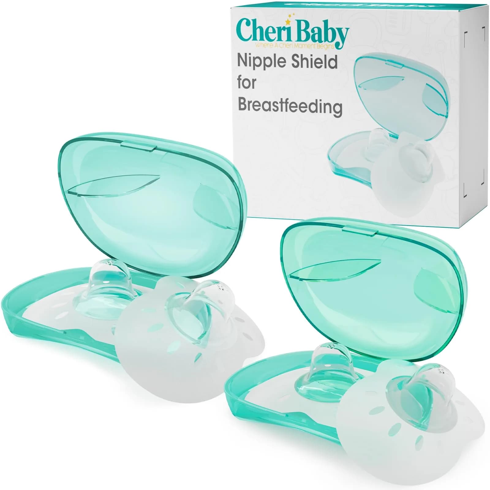 Cheri Baby Nipple Shield for Breastfeeding Difficulty, 20mm Size | Soft Food Grade Silicone BPA Free — L-24mm / 2-Pairs