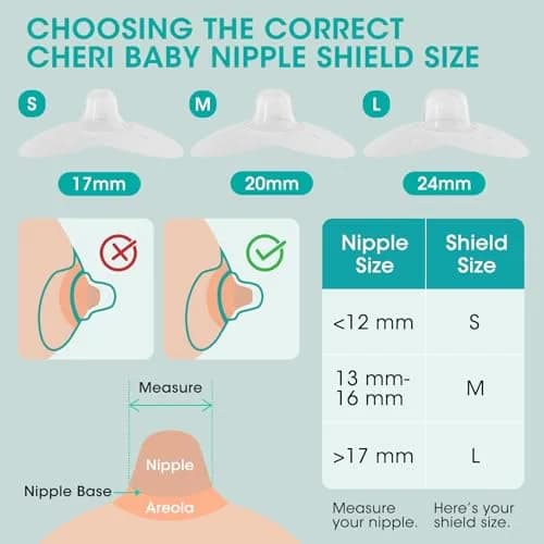 Cheri Baby Nipple Shield for Breastfeeding with Difficulty Sucking or Flat or Inverted Nipples, 2 Pair with Carrying Case, L-24mm thumbnail 5