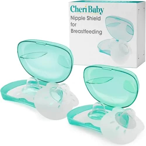 Cheri Baby Nipple Shield for Breastfeeding with Difficulty Sucking or Flat or Inverted Nipples, 2 Pair with Carrying Case, L-24mm thumbnail 1