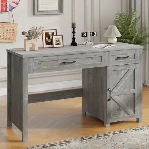 Halitaa Farmhouse 47" Executive Desk, Grey | Stylish Home Office Workstation thumbnail 6