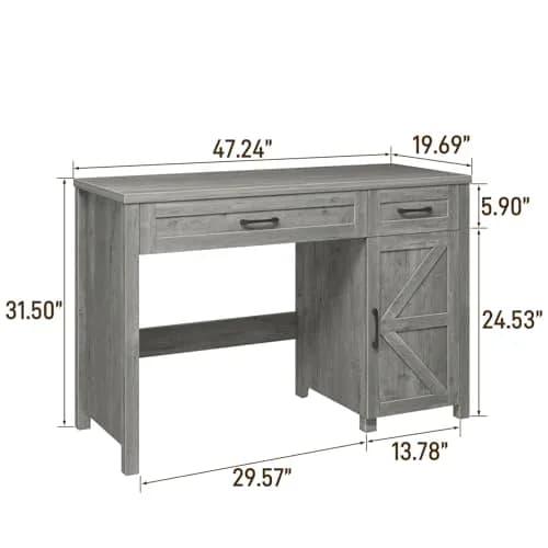 Halitaa Farmhouse 47" Executive Desk, Grey | Stylish Home Office Workstation thumbnail 2