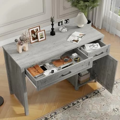 Halitaa Farmhouse 47" Executive Desk, Grey | Stylish Home Office Workstation thumbnail 3