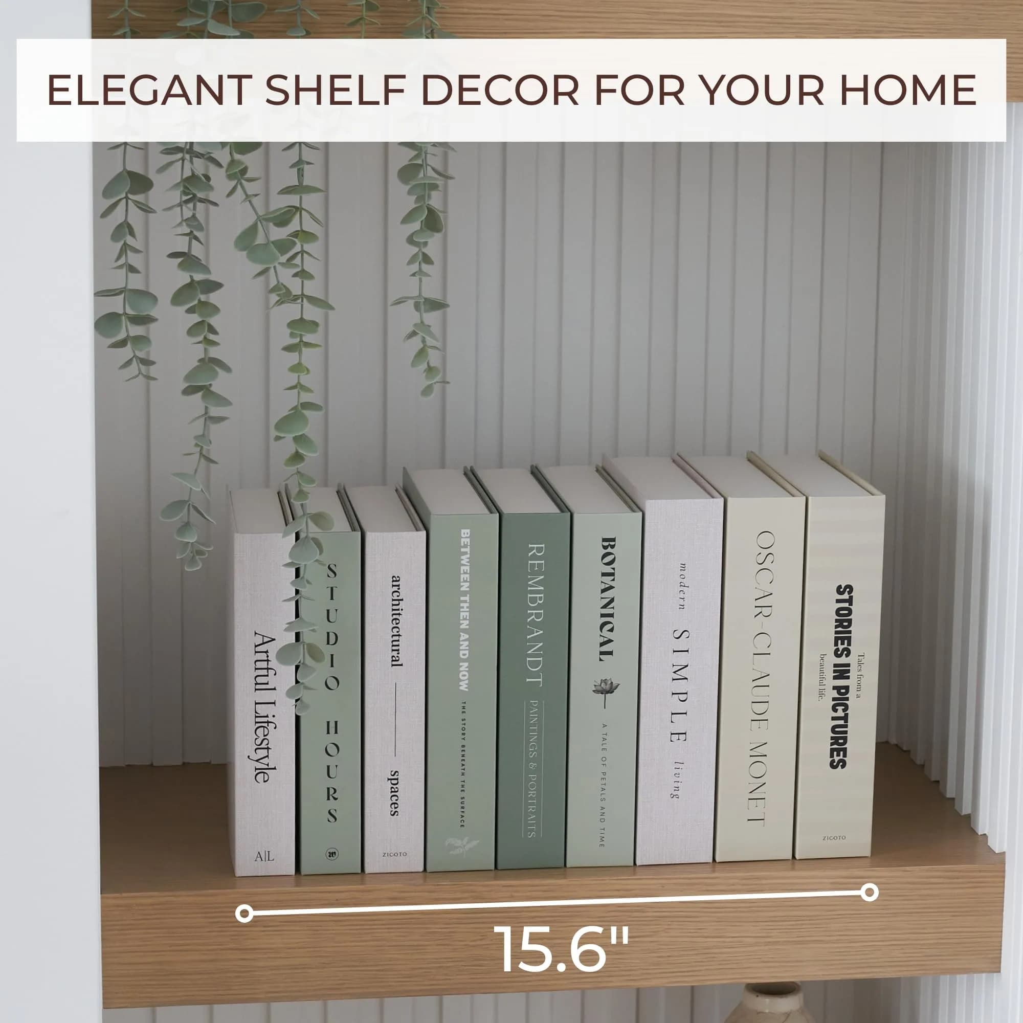 ZICOTO Decorative Faux Books Set of 9 | 24.1 cm (9.5") x 16.5 cm (6.5") x 5.1 cm (2") | Modern Sage & Beige Aesthetic Home Decor - view 7