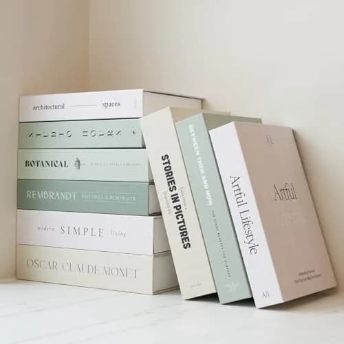 ZICOTO Decorative Faux Books Set of 9 | 24.1 cm (9.5") x 16.5 cm (6.5") x 5.1 cm (2") | Modern Sage & Beige Aesthetic Home Decor thumbnail 1