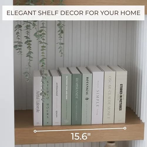 ZICOTO Decorative Faux Books Set of 9 | 24.1 cm (9.5") x 16.5 cm (6.5") x 5.1 cm (2") | Modern Sage & Beige Aesthetic Home Decor thumbnail 7