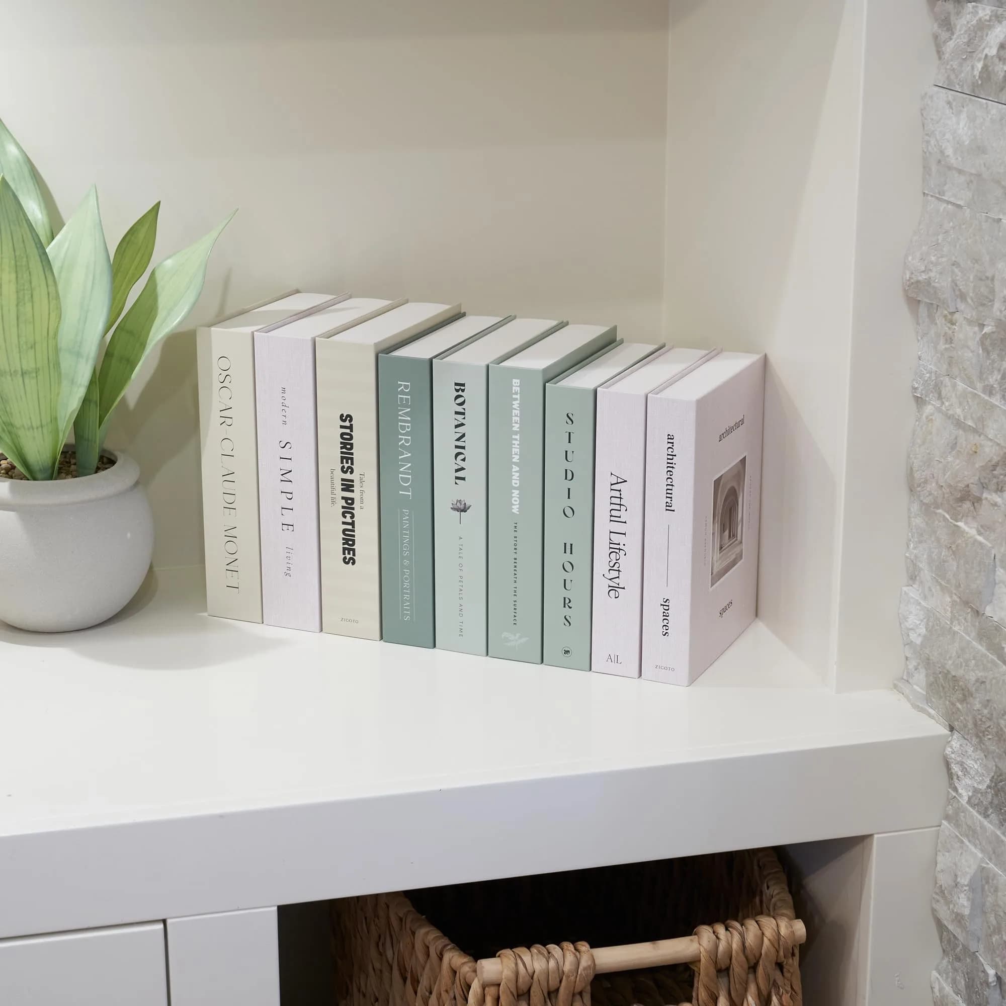 ZICOTO Decorative Faux Books Set of 9 | 24.1 cm (9.5") x 16.5 cm (6.5") x 5.1 cm (2") | Modern Sage & Beige Aesthetic Home Decor - view 9