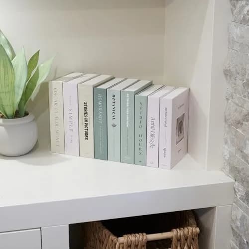 ZICOTO Decorative Faux Books Set of 9 | 24.1 cm (9.5") x 16.5 cm (6.5") x 5.1 cm (2") | Modern Sage & Beige Aesthetic Home Decor thumbnail 9