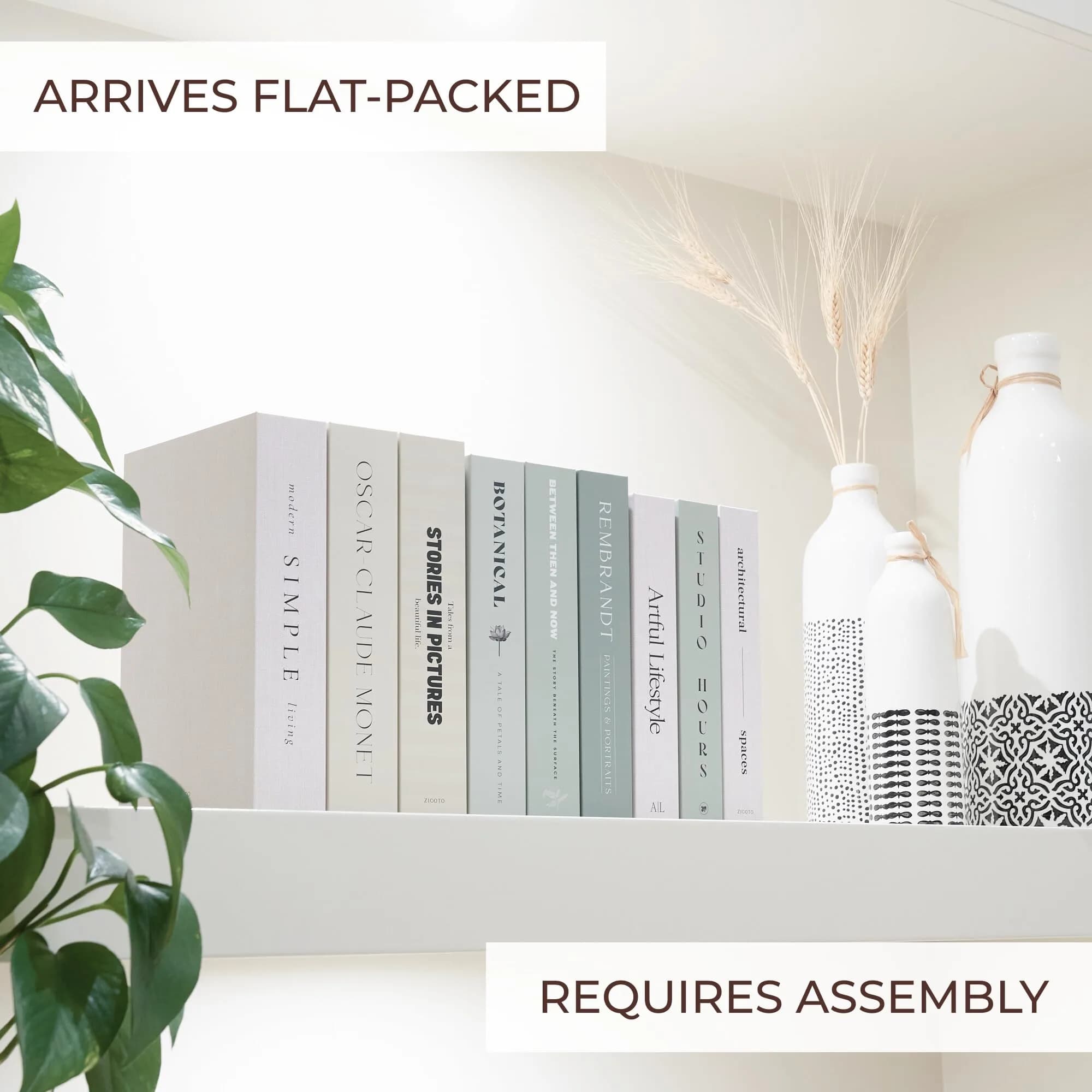ZICOTO Decorative Faux Books Set of 9 | 24.1 cm (9.5") x 16.5 cm (6.5") x 5.1 cm (2") | Modern Sage & Beige Aesthetic Home Decor - view 4
