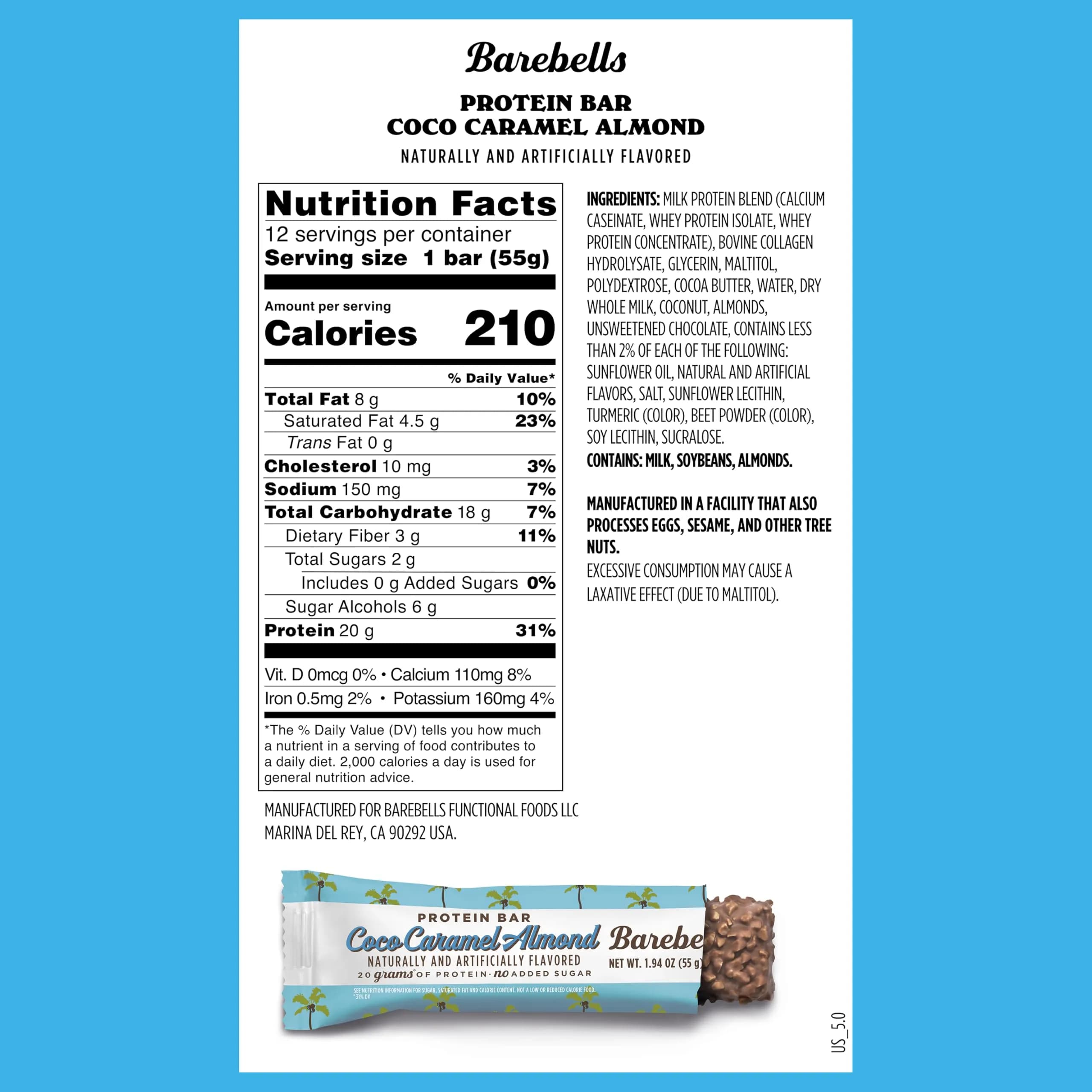 BAREBELLS Coconut Caramel Almond Protein Bars 12 Count (20g Protein) | Delicious Low Sugar Snack - view 6