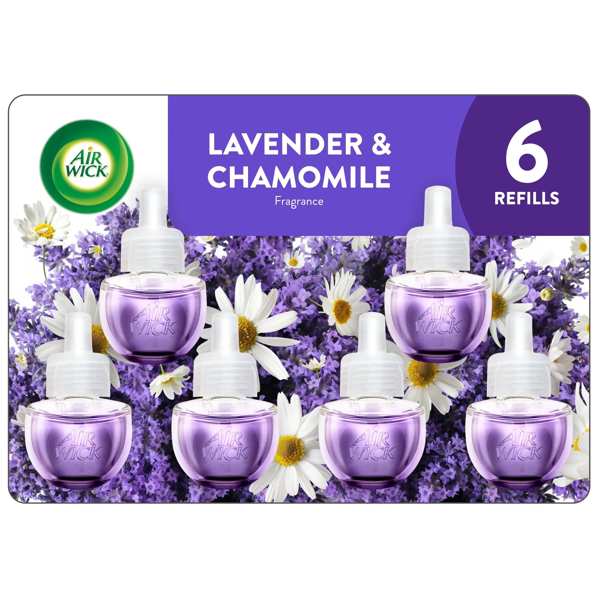 Air Wick Plug-In Scented Oil Refills, 6 Count, Lavender & Chamomile, 120ml (4.02 Fl Oz) | Natural Essential Oils