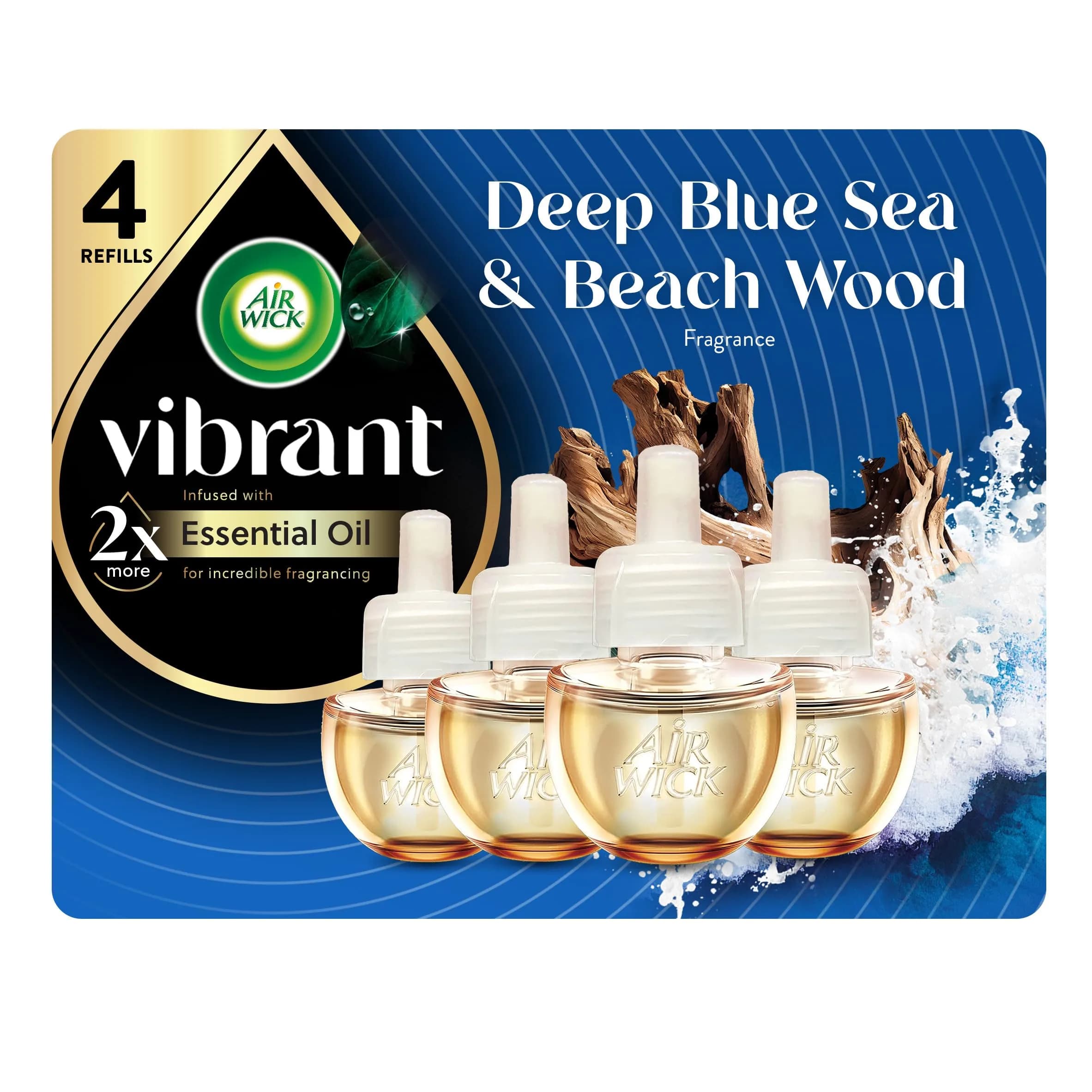 Air Wick Plug In Refills Deep Blue Sea & Beach Wood 4 ct (2.69 Fl Oz Total) | Concentrated Formula Area Deodorizer - main product image
