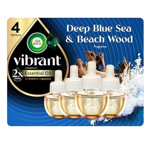 Air Wick Plug In Refills Deep Blue Sea & Beach Wood 4 ct (2.69 Fl Oz Total) | Concentrated Formula Area Deodorizer thumbnail 1