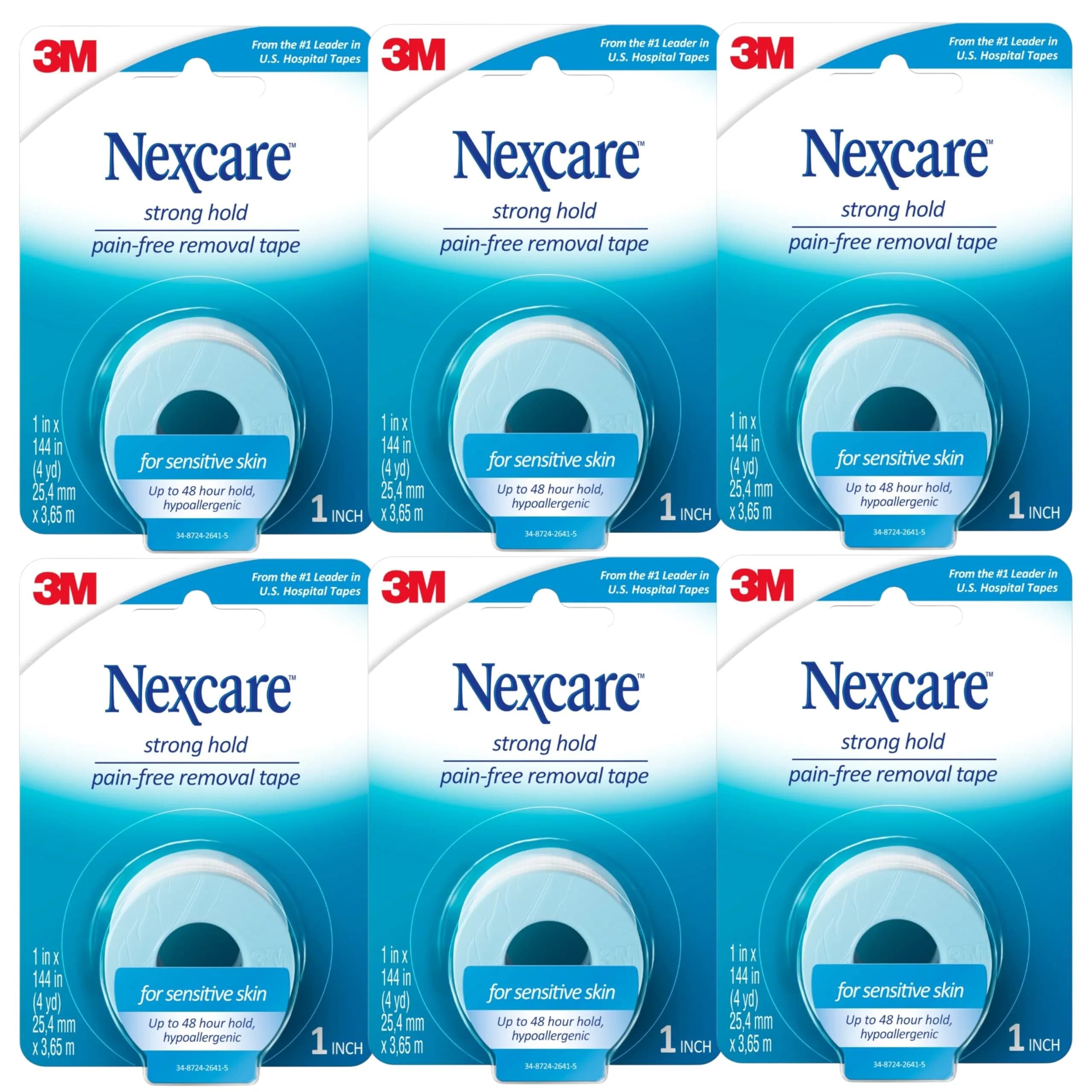 Nexcare Sensitive Skin Low Trauma Tape, 6 Rolls (1" x 144" Each) | Gentle Adhesive for Fragile Skin - main product image