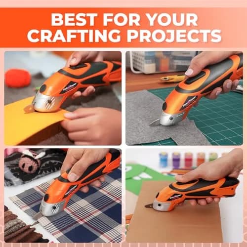 Pink Power HG2043 Electric Fabric Scissors 3.6V | Cordless Cutting Tool with 2 Blades & Charger (Orange) thumbnail 4