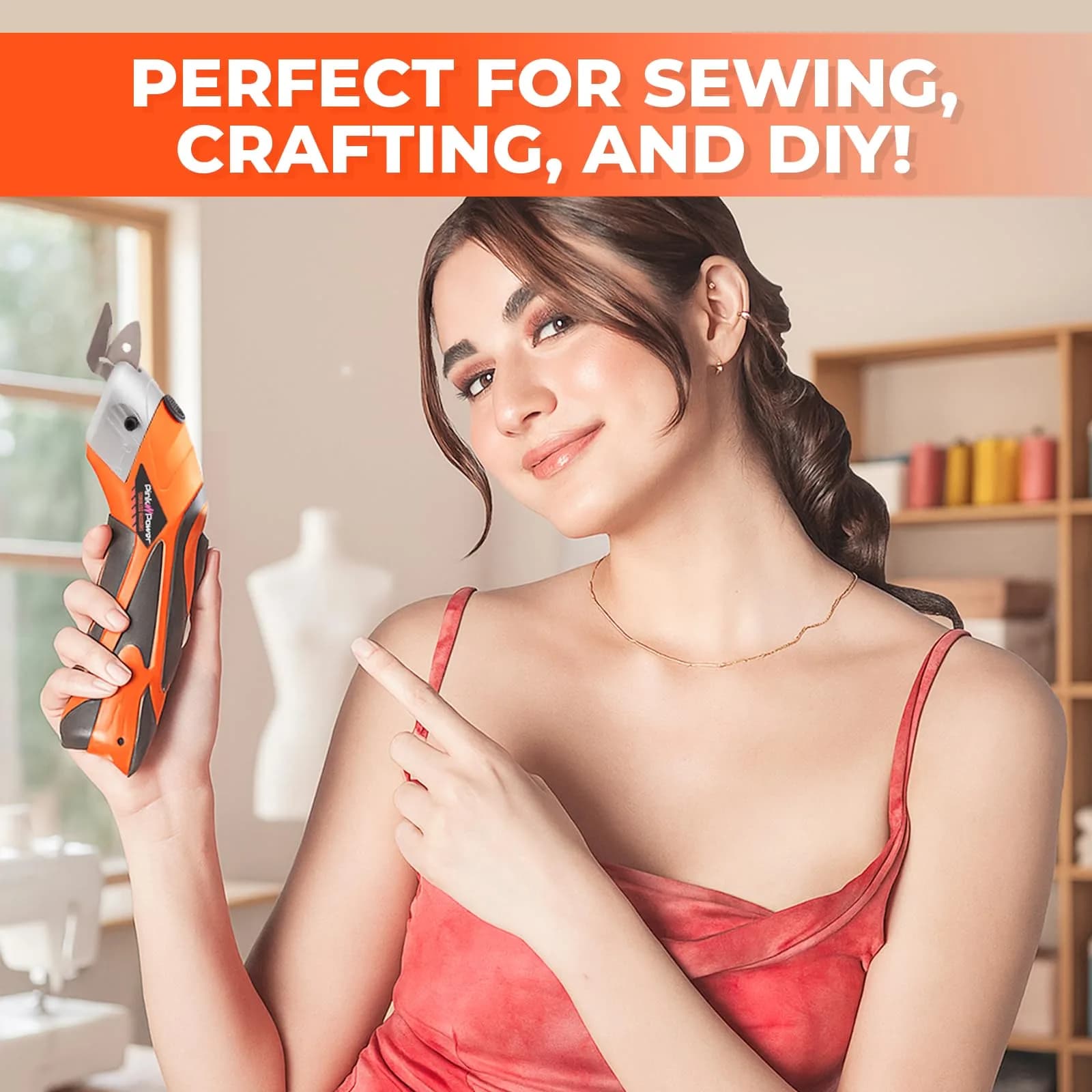 Pink Power HG2043 Electric Fabric Scissors 3.6V | Cordless Cutting Tool with 2 Blades & Charger (Orange) - view 6