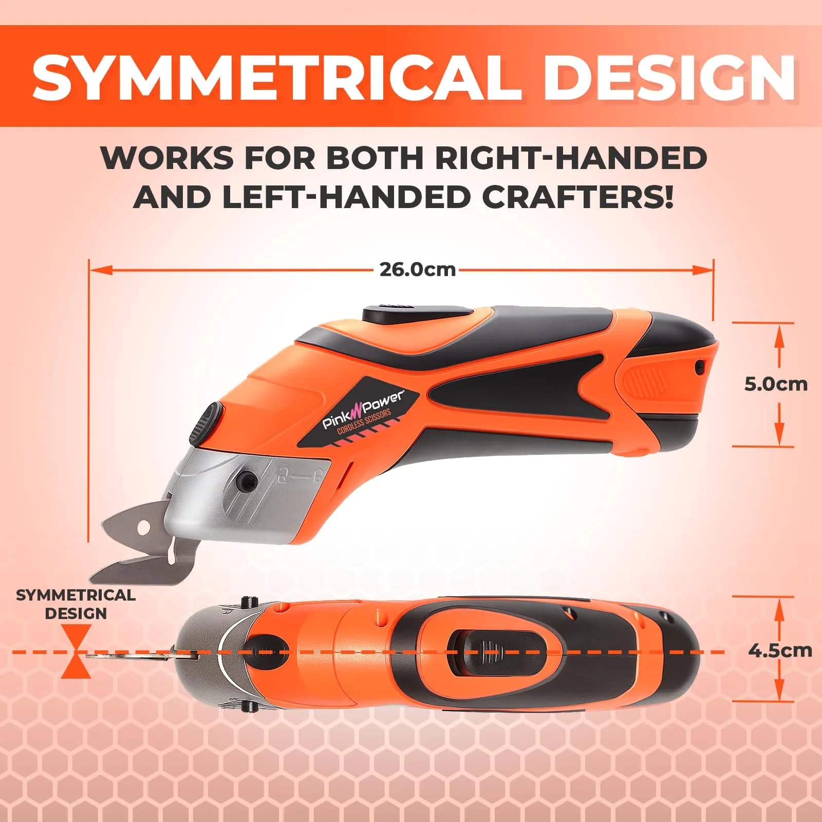 Pink Power HG2043 Electric Fabric Scissors 3.6V | Cordless Cutting Tool with 2 Blades & Charger (Orange) - view 3