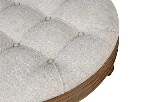 Noble House Huza Round Ottoman Coffee Table 31.5"D x 31.5"W x 18.5"H | Farmhouse Linen Fabric thumbnail 6