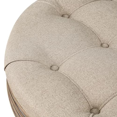 Noble House Home Furnishings Huza Round Ottoman Coffee Table, 2 Tier Button Tufted, 31.5"D x 31.5"W x 18.5"H, Farmhouse Linen Fabric thumbnail 9