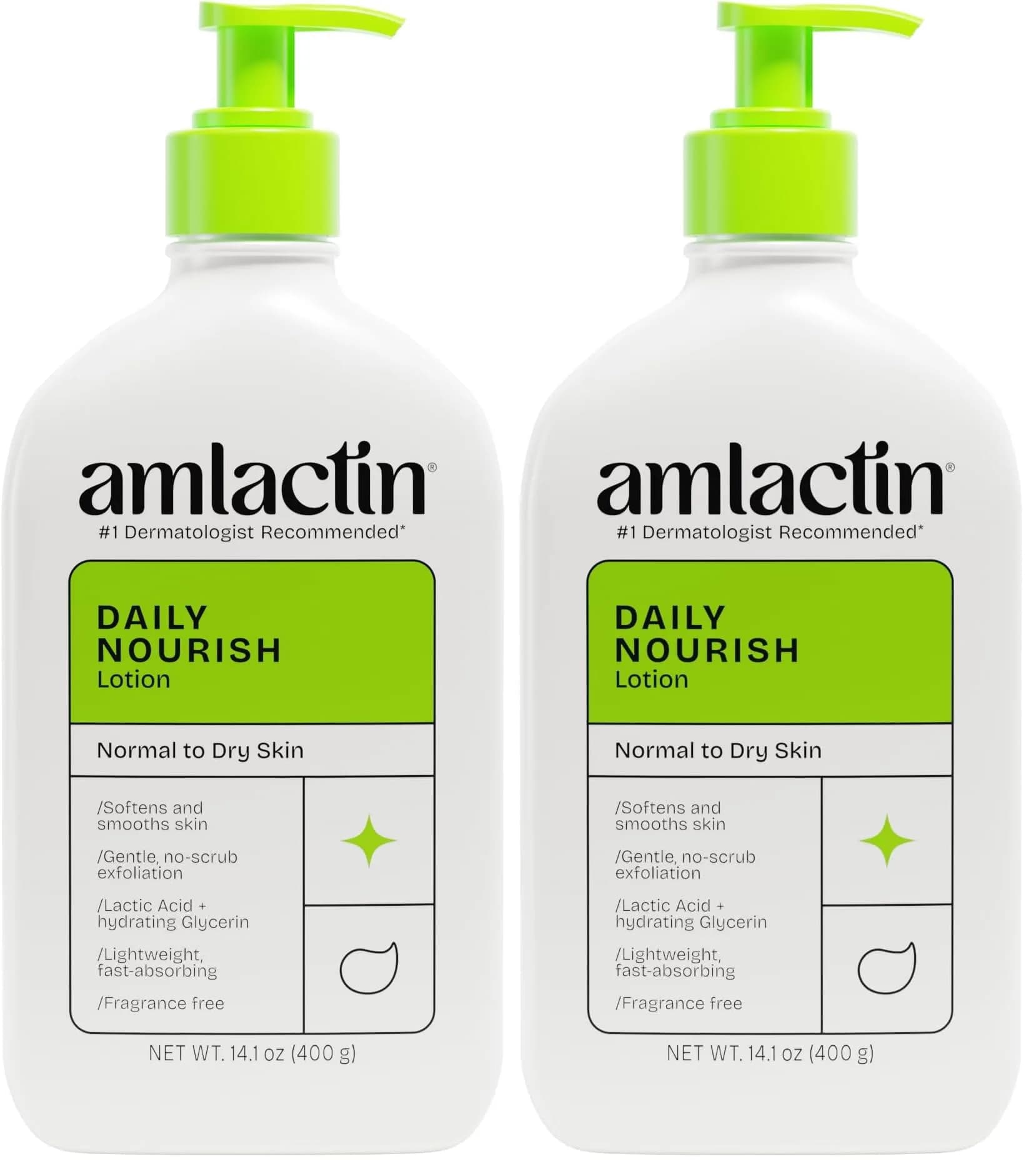 AmLactin Daily Nourish 2-Pack Body Lotion 400ml (14.1 oz) - Exfoliates & Moisturizes Dry Skin - main product image