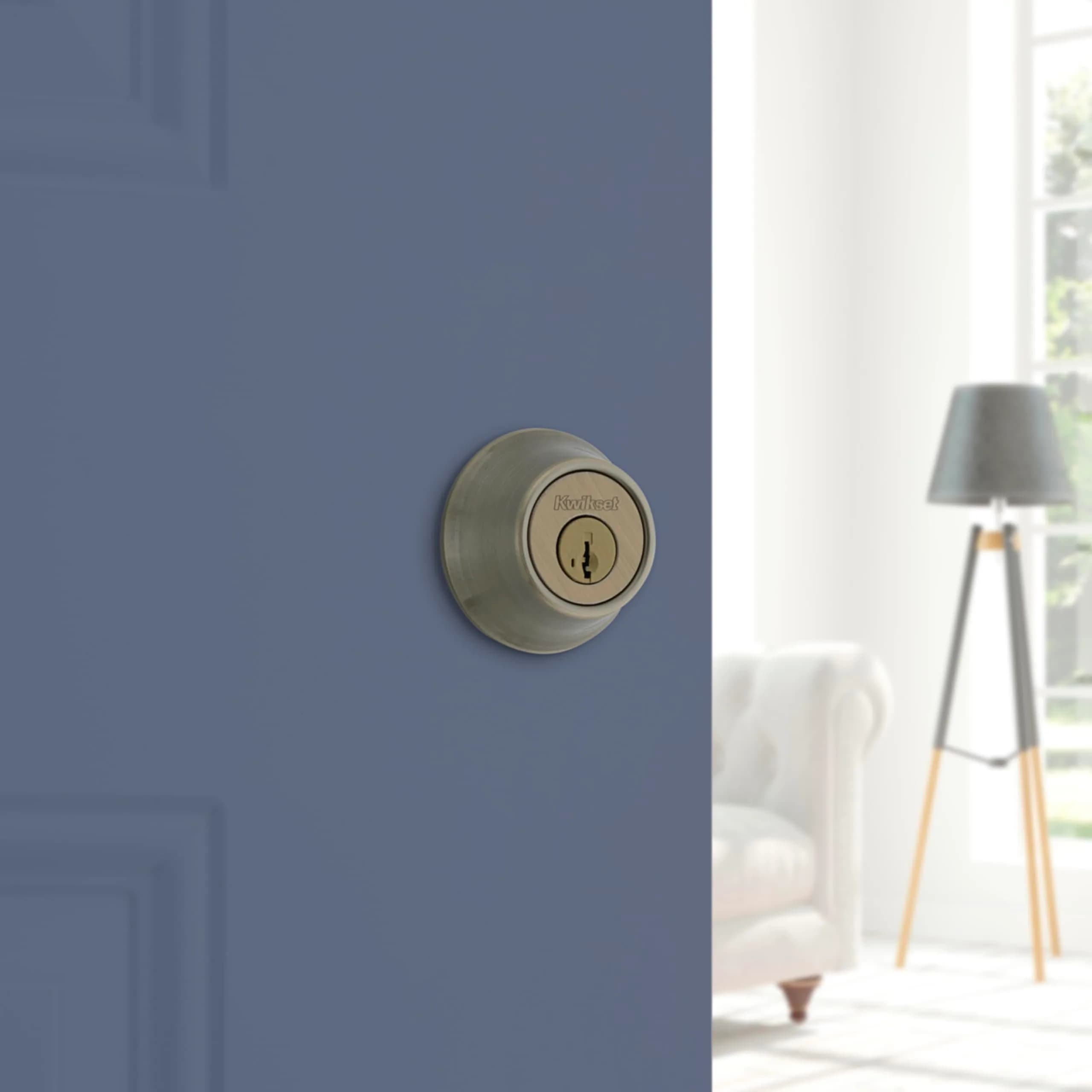 Kwikset 660 Single Cylinder Deadbolt, Antique Brass Round Exterior Keyed Entry thumbnail 2