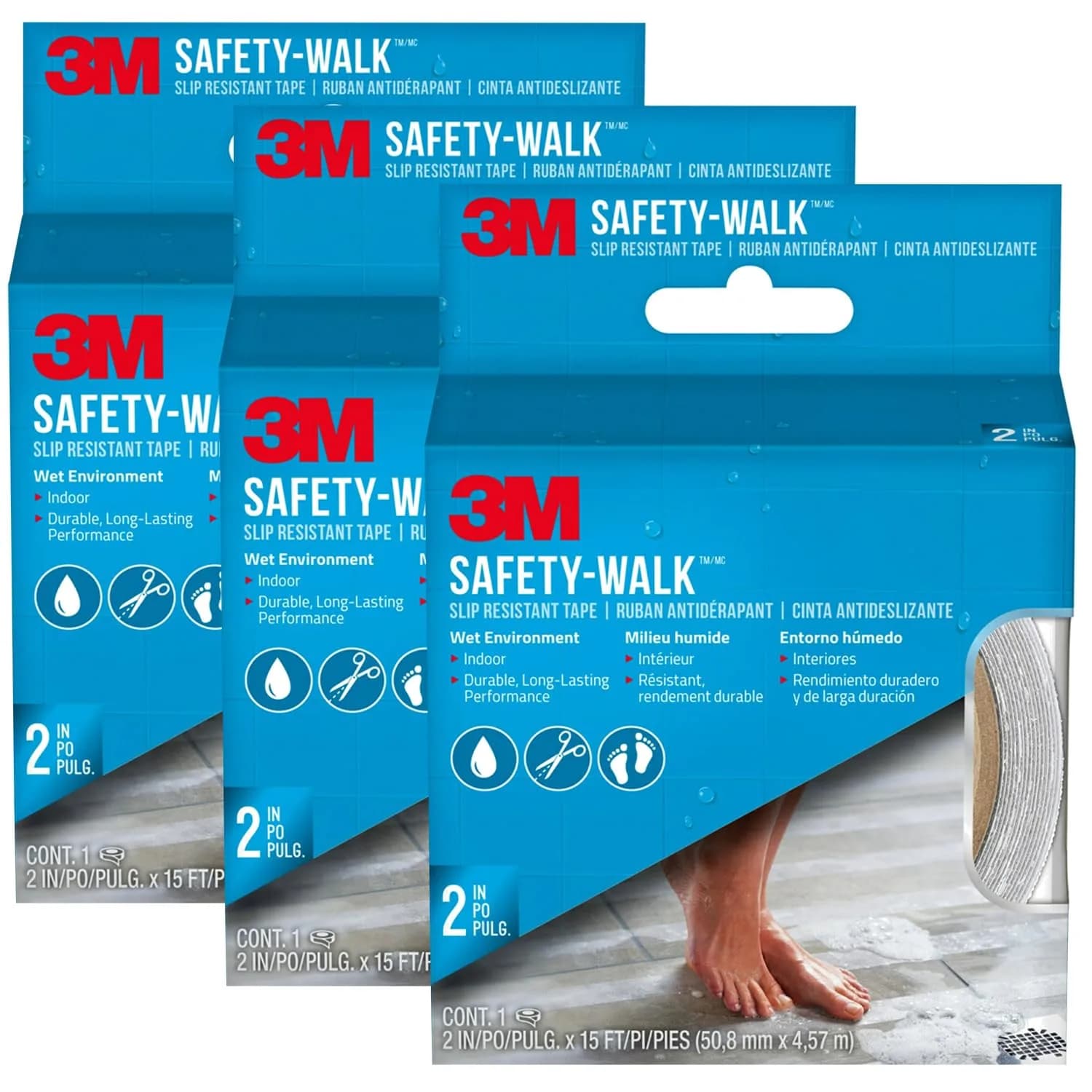 3M Safety-Walk Clear Anti-Slip Tape 2 in x 15 ft (Pack of 3) | Secure Grip for Wet Areas - main product image