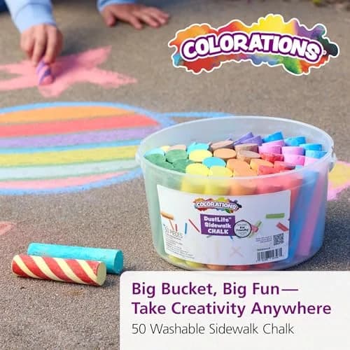 Colorations Dust-Lite Washable Sidewalk Chalk 50 Pieces + Jumbo Chalk Holder Set of 6 | Outdoor Art Kit for Kids, Washable Chalk with Grip Holders, Sidewalk Drawing Set thumbnail 7