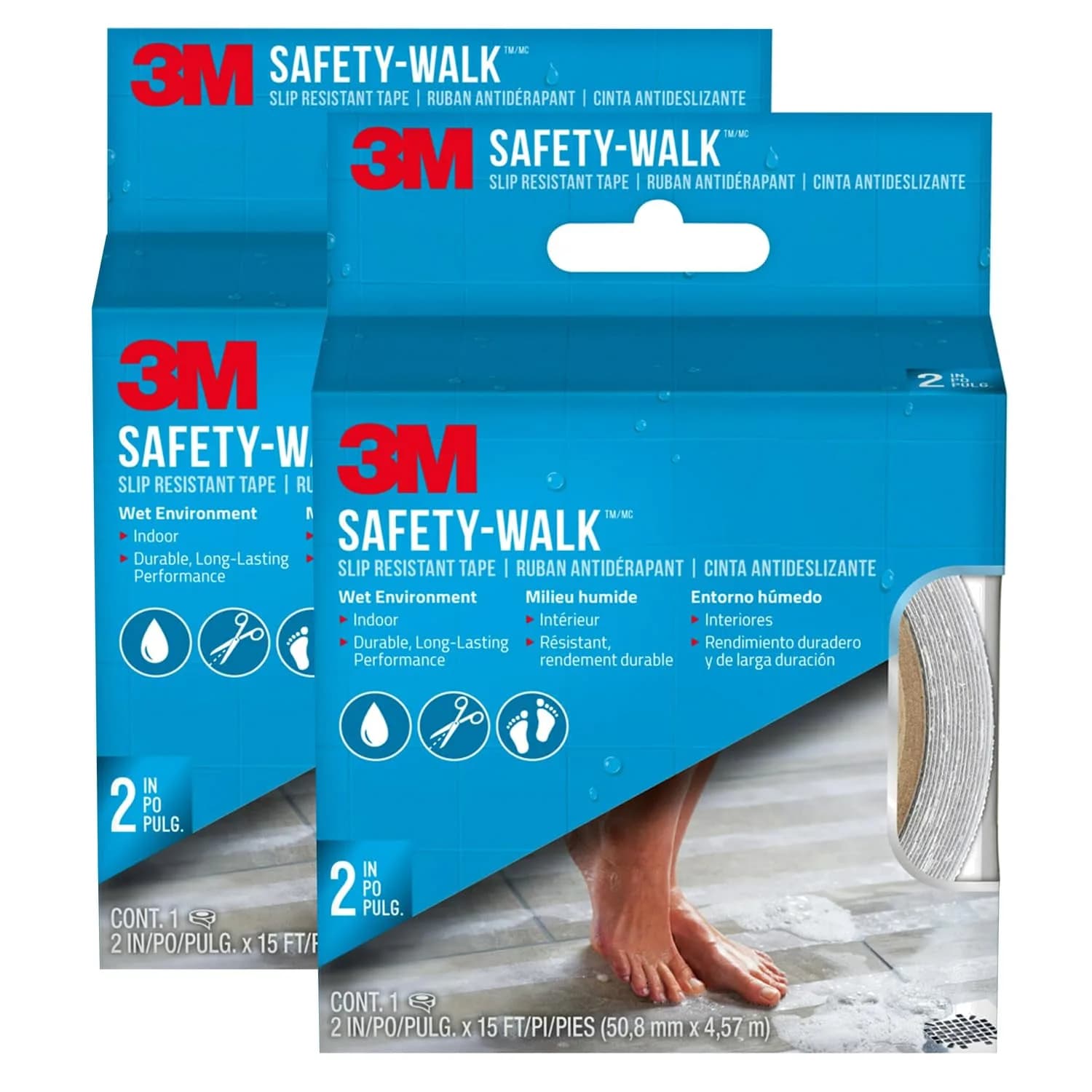 3M Safety-Walk Clear Anti-Slip Tape 2 in x 15 ft (Pack of 2) | Water-Resistant Grip for Wet Areas - main product image