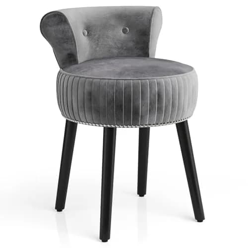 CHARMAID Velvet Vanity Chair for Bedroom, Elegant Accent Chair with Tufted Low Back, Solid Wood Legs, Upholstered Seat, Modern Makeup Stool for Dressing Room, Home Office (Gray & Black) | Tufted Velvet, 19" x 18" x 26" thumbnail 1