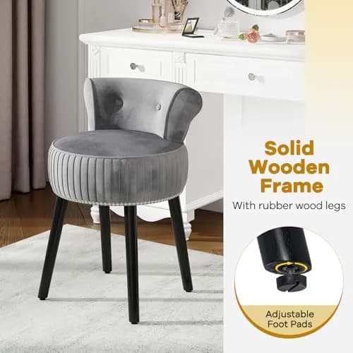 CHARMAID Velvet Vanity Chair for Bedroom, Elegant Accent Chair with Tufted Low Back, Solid Wood Legs, Upholstered Seat, Modern Makeup Stool for Dressing Room, Home Office (Gray & Black) | Tufted Velvet, 19" x 18" x 26" thumbnail 4