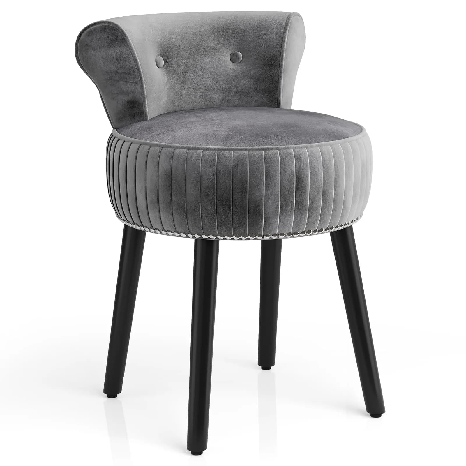 CHARMAID Velvet Vanity Chair for Bedroom, Elegant Accent Chair with Tufted Low Back, Solid Wood Legs, Upholstered Seat, Modern Makeup Stool for Dressing Room, Home Office (Gray & Black) | Tufted Velvet, 19" x 18" x 26" - main product image