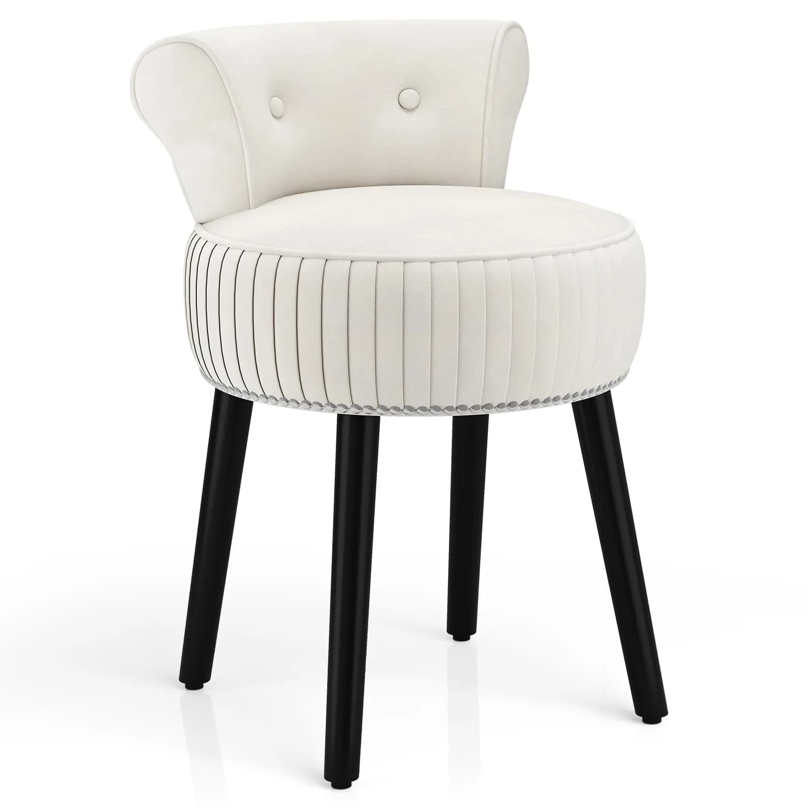 CHARMAID Velvet Vanity Chair for Bedroom, Elegant Accent Chair with Tufted Low Back, Solid Wood Legs, Upholstered Seat, Modern Makeup Stool for Dressing Room, Home Office (Beige & Black) | Tufted Velvet, 19" x 18" x 26"
