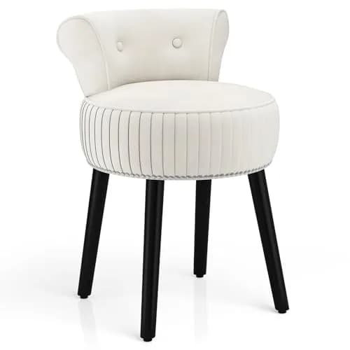 CHARMAID Velvet Vanity Chair for Bedroom, Elegant Accent Chair with Tufted Low Back, Solid Wood Legs, Upholstered Seat, Modern Makeup Stool for Dressing Room, Home Office (Beige & Black) | Tufted Velvet, 19" x 18" x 26" thumbnail 1