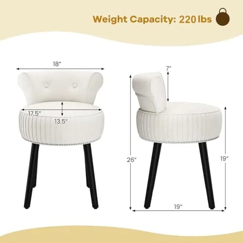CHARMAID Velvet Vanity Chair for Bedroom, Elegant Accent Chair with Tufted Low Back, Solid Wood Legs, Upholstered Seat, Modern Makeup Stool for Dressing Room, Home Office (Beige & Black) | Tufted Velvet, 19" x 18" x 26" thumbnail 7