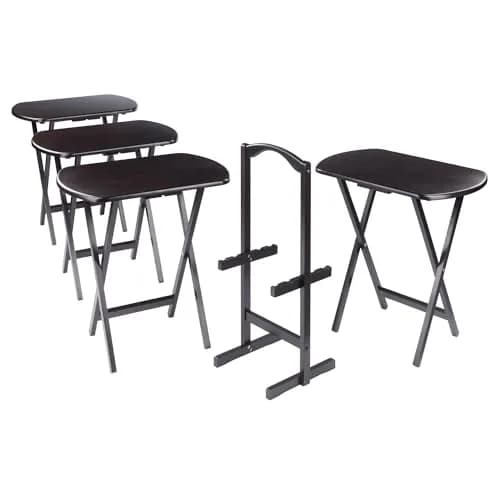 Winsome Corbett Set of 4 Oversized Foldable Snack Tables with Storage Rack | Space-Saving & Durable thumbnail 4