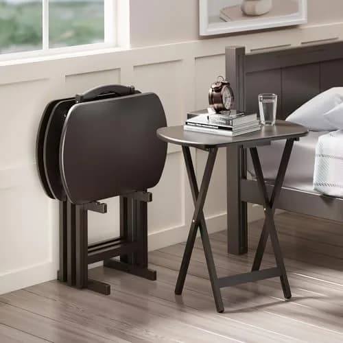 Winsome Corbett Set of 4 Oversized Foldable Snack Tables with Storage Rack | Space-Saving & Durable thumbnail 2