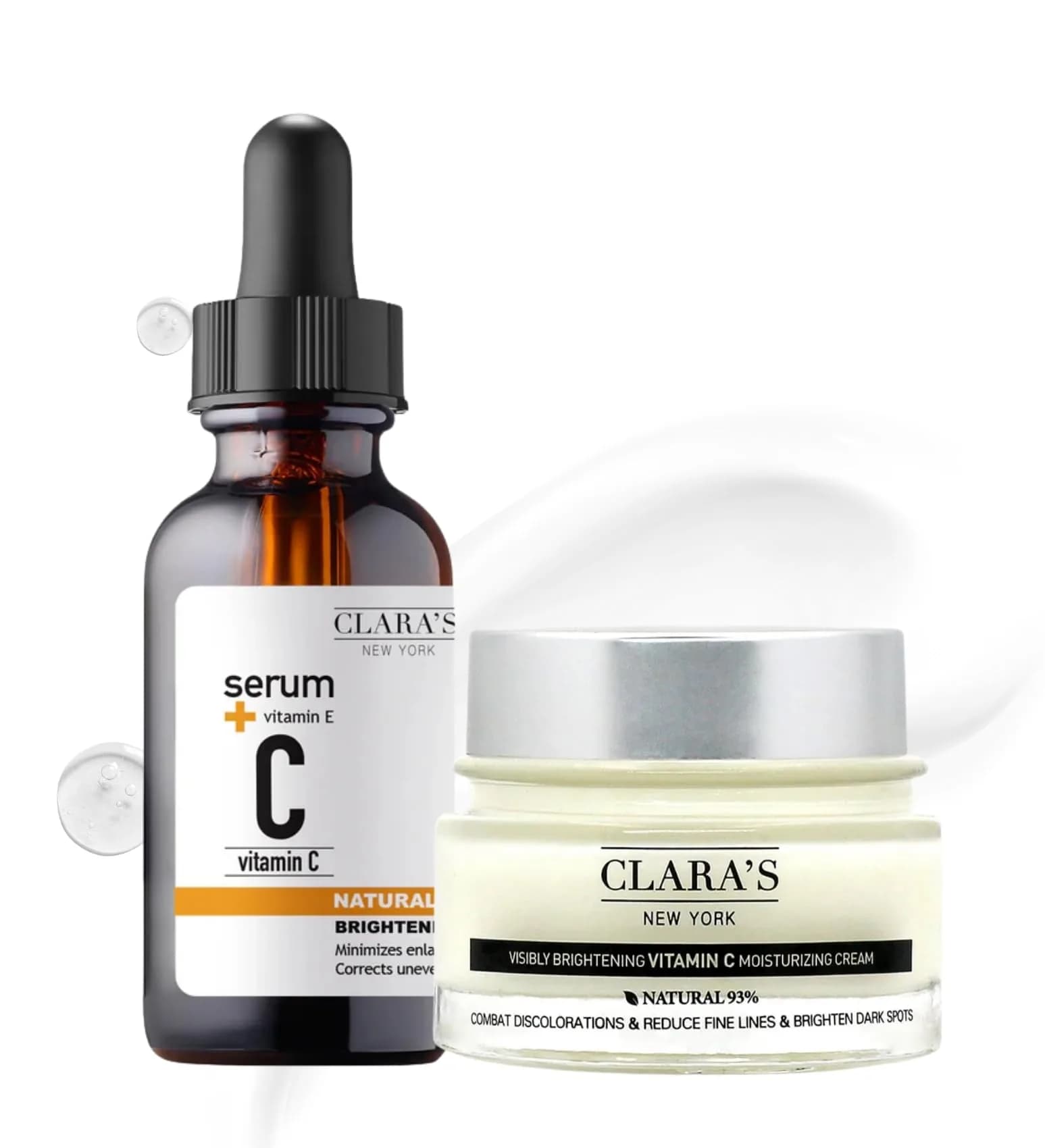 CLARA'S NEW YORK Vitamin C Serum & Moisturizing Cream Duo 1 fl oz & 50 ml | Hydrating & Nourishing Daily Skincare Set