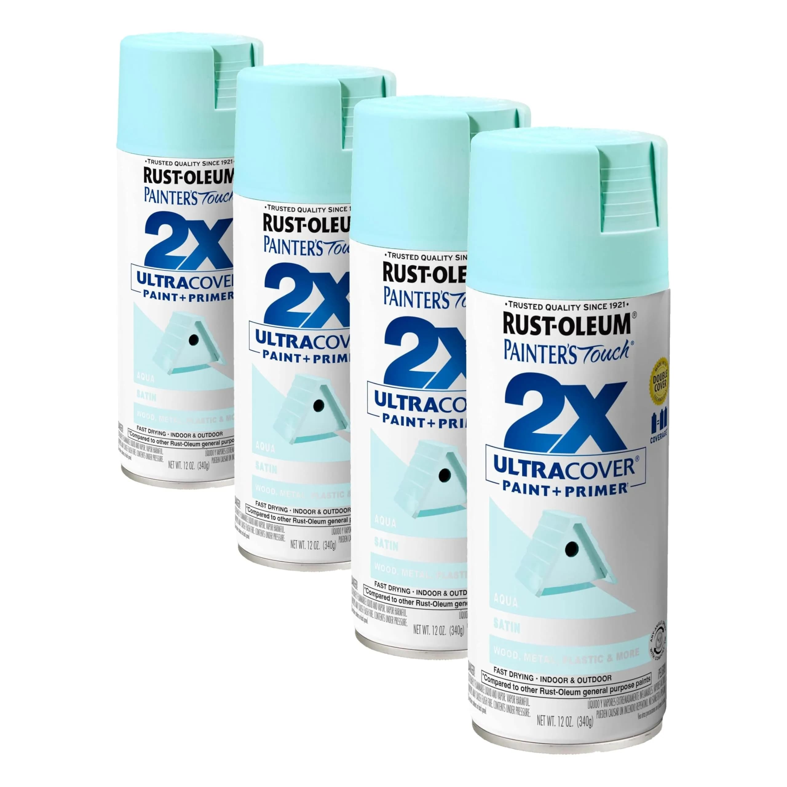 Rust-Oleum Painter's Touch 2X Satin Aqua Spray Paint, 12 Oz (Pack of 4) | Indoor/Outdoor - main product image