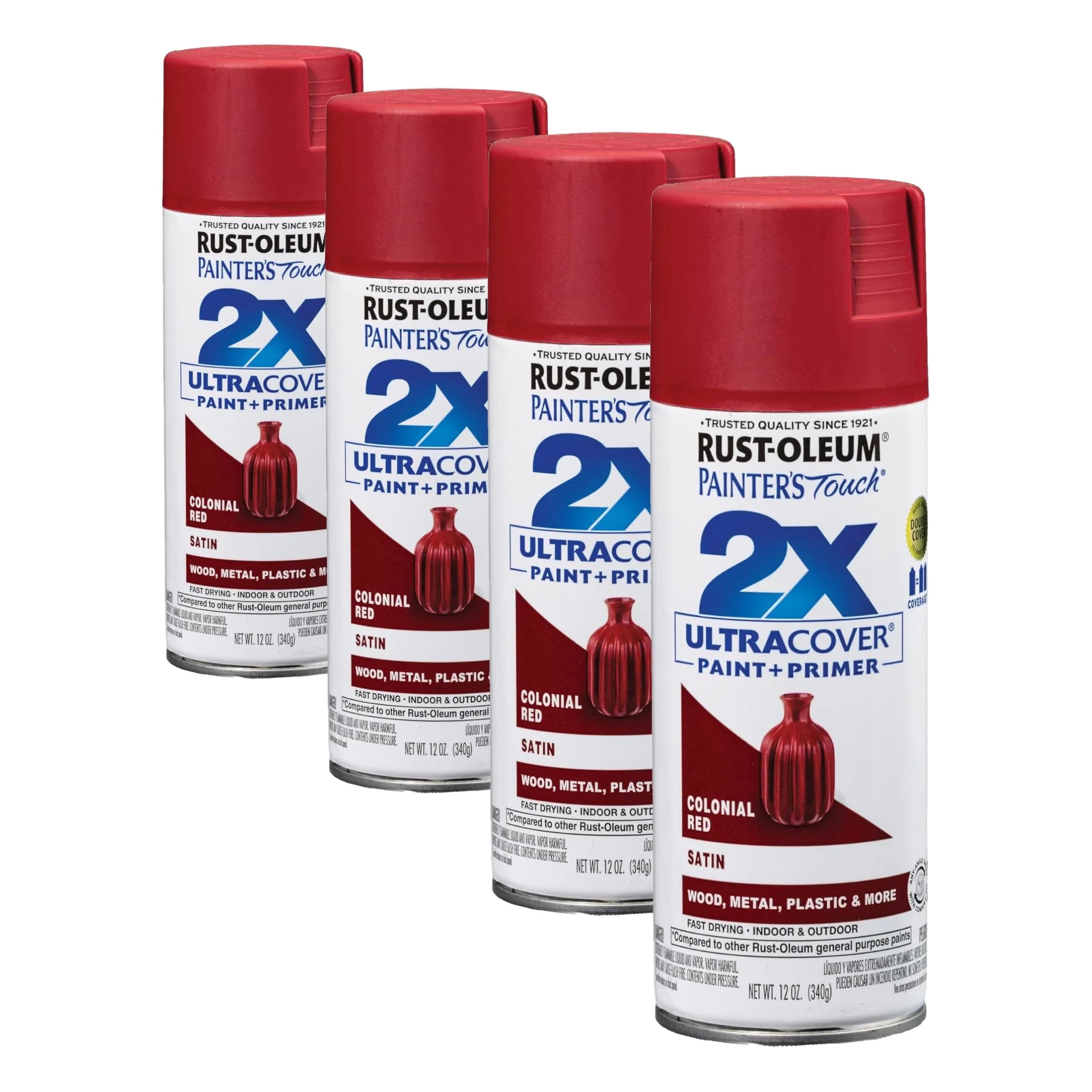 Rust-Oleum Painter's Touch 2X Satin Colonial Red Spray Paint - 12 Oz Cans (4 Pack) - main product image