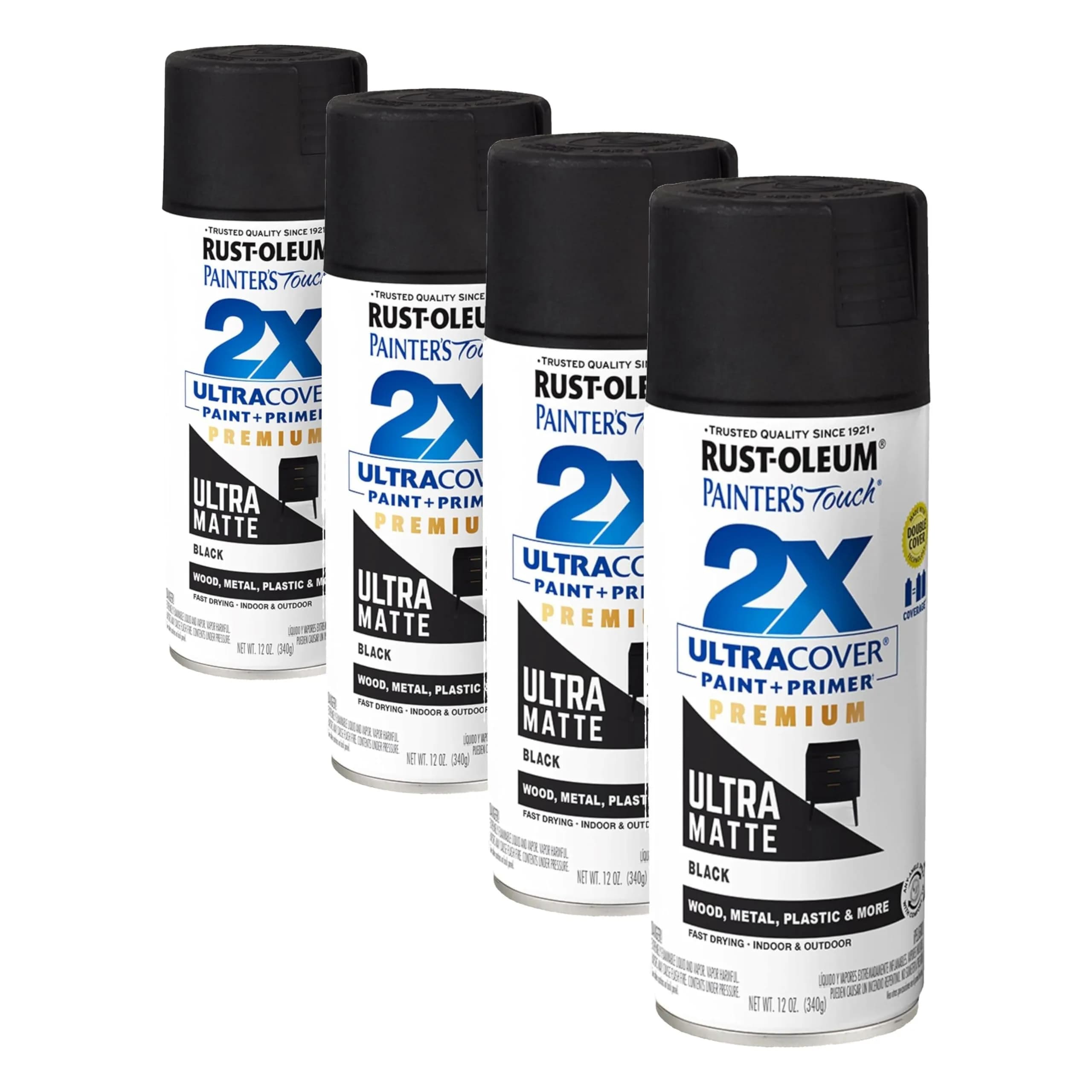 Rust-Oleum Painter's Touch 2X Ultra Cover Spray Paint, Ultra Matte Black - 12 Ounce (4 Pack) - main product image