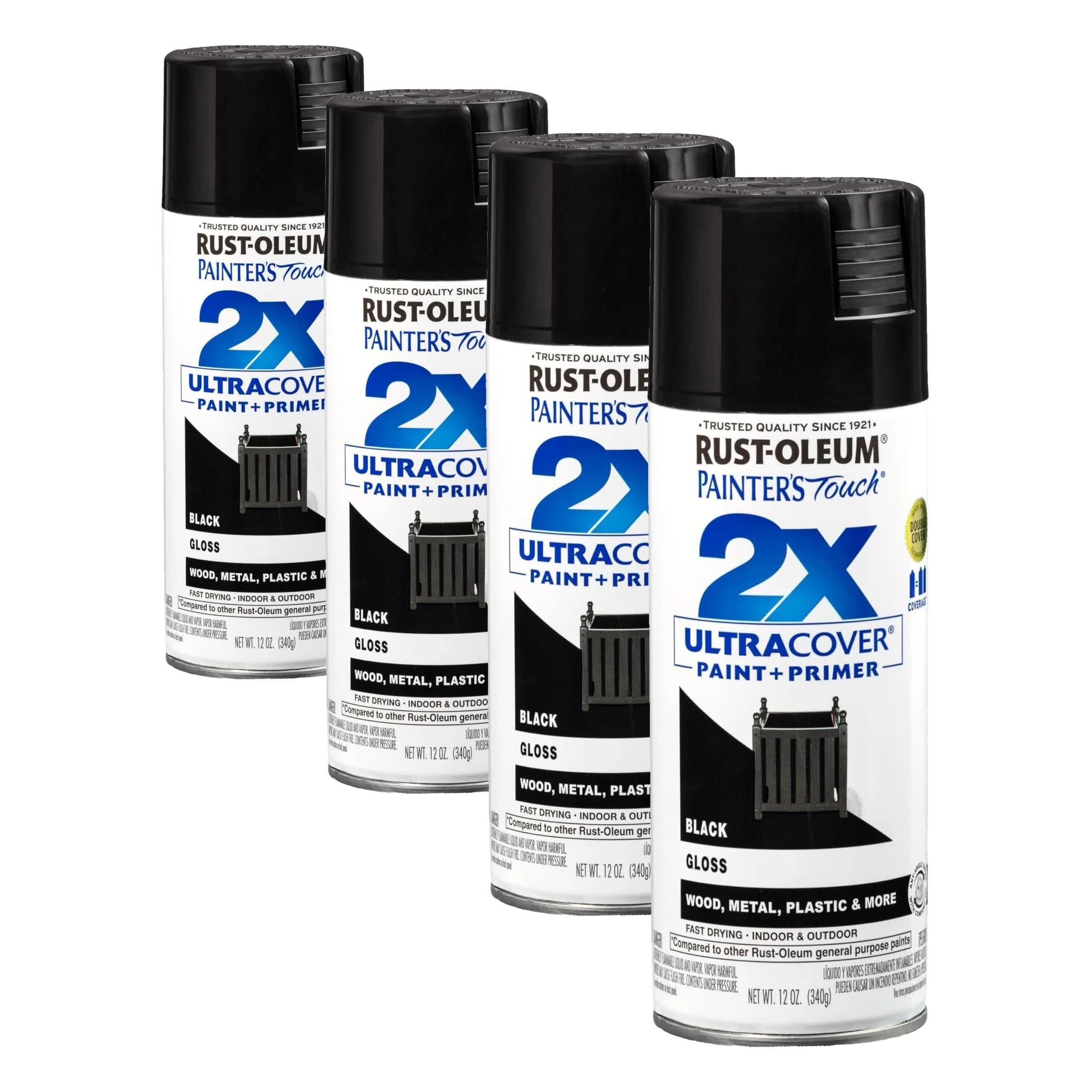 Rust-Oleum Painter's Touch 2X Ultra Cover Gloss Black Spray Paint - 12 Oz Cans (4 Pack) - main product image