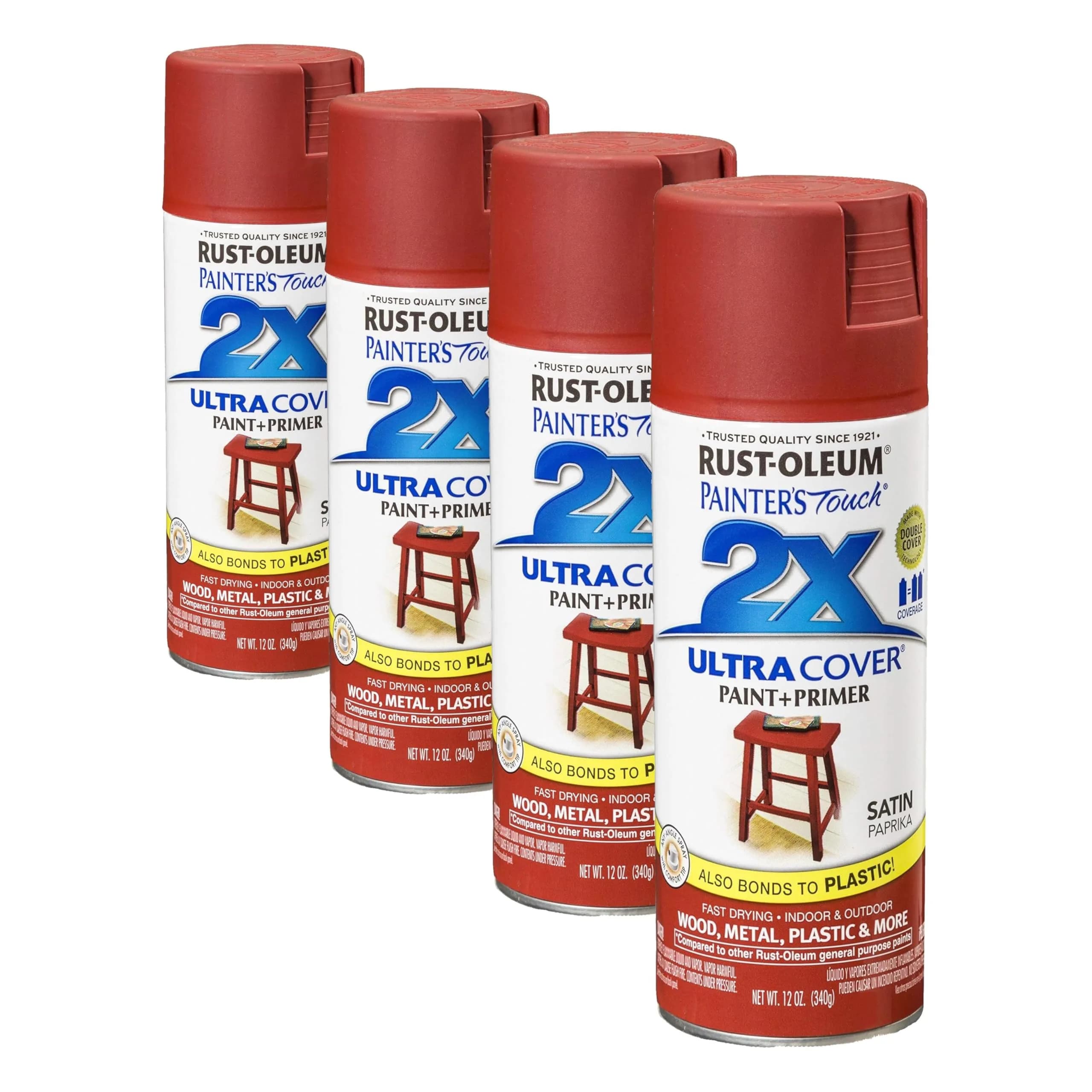Rust-Oleum Painter's Touch 2X Satin Paprika Spray Paint - 12 Oz Cans (4 Pack) - main product image