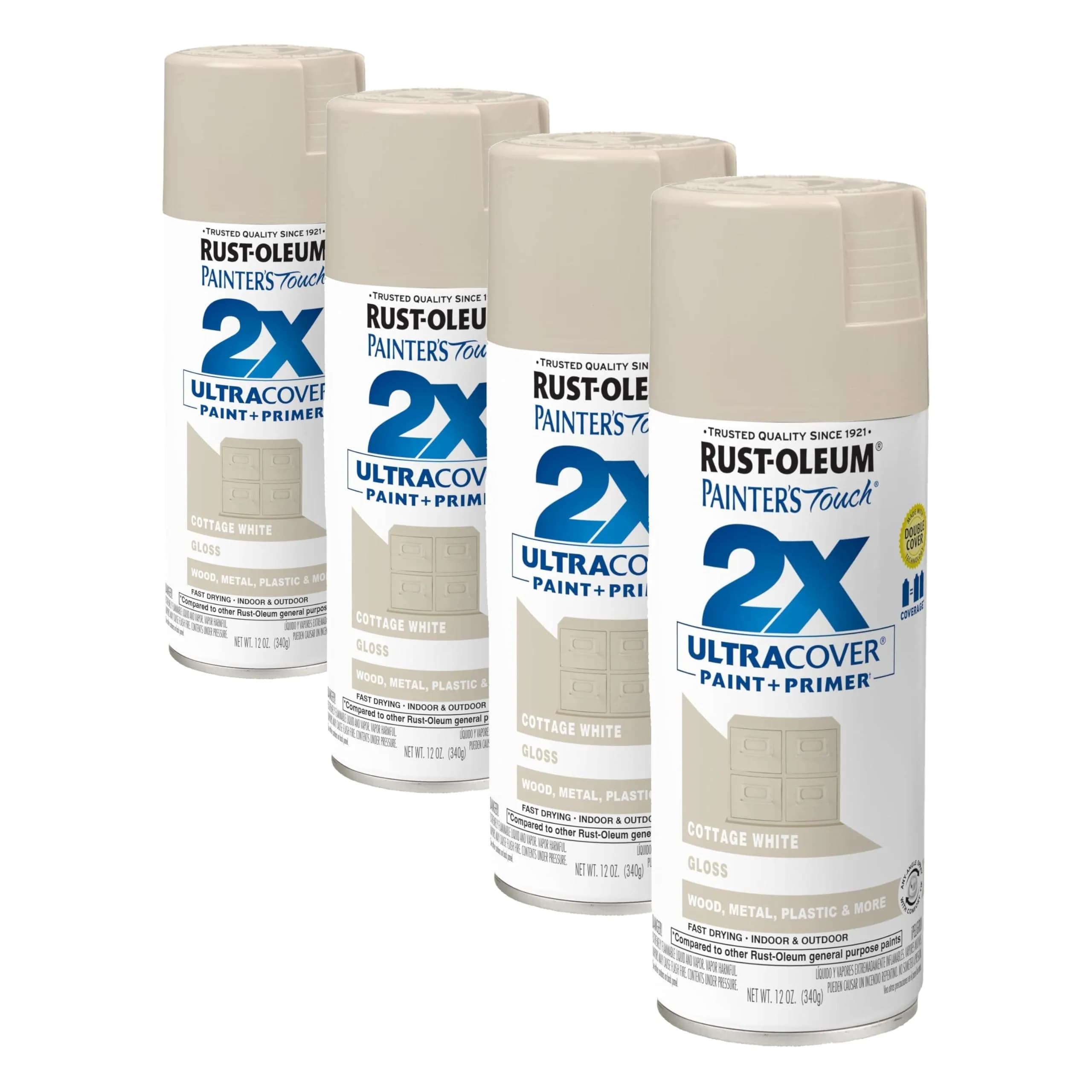 Rust-Oleum Painter's Touch 2X Ultra Cover Spray Paint, Gloss Cottage White, 12 Oz (Pack of 4) - main product image