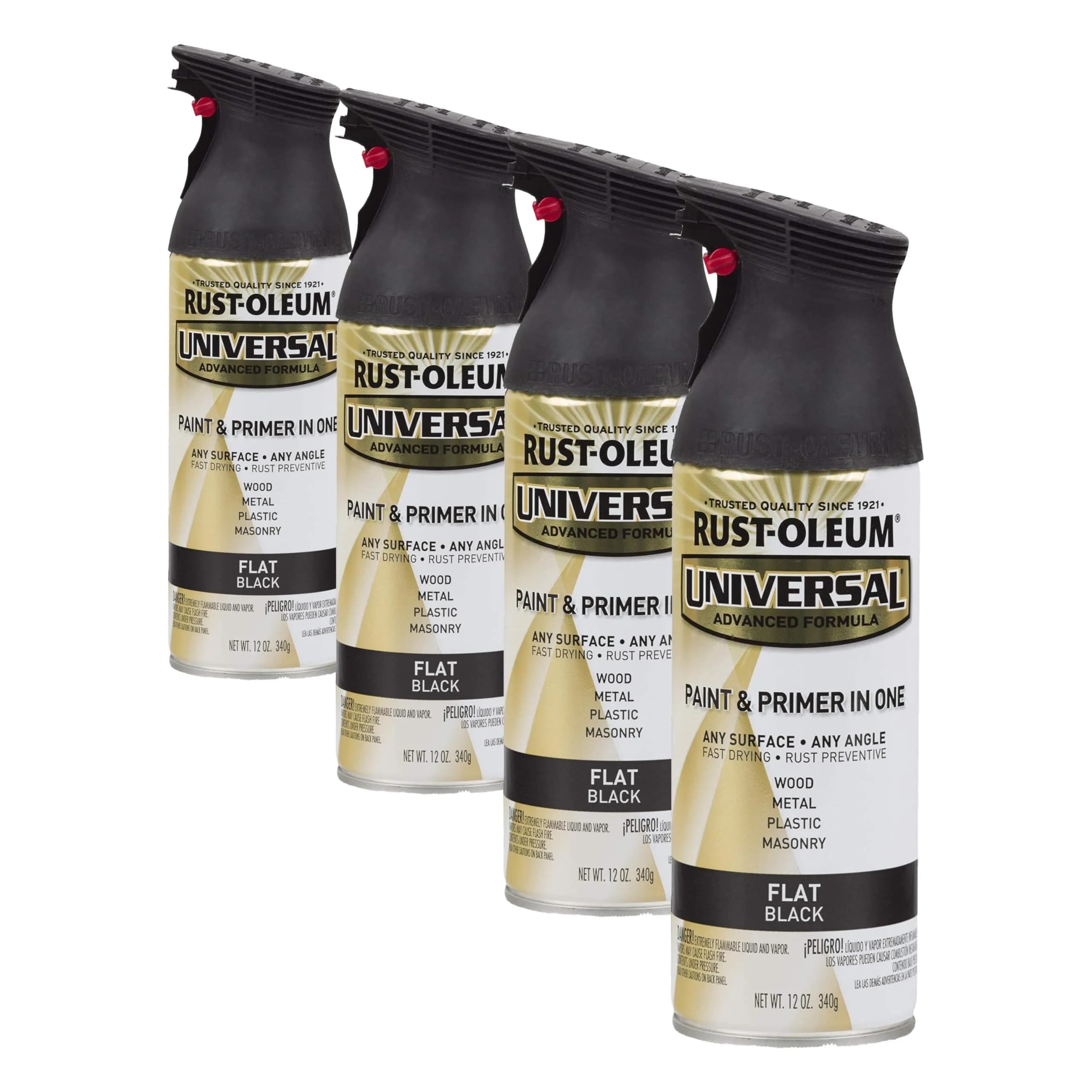 Rust-Oleum Universal Flat Black All Surface Clear Topcoat Spray Paint, 12 oz (Pack of 4) - main product image